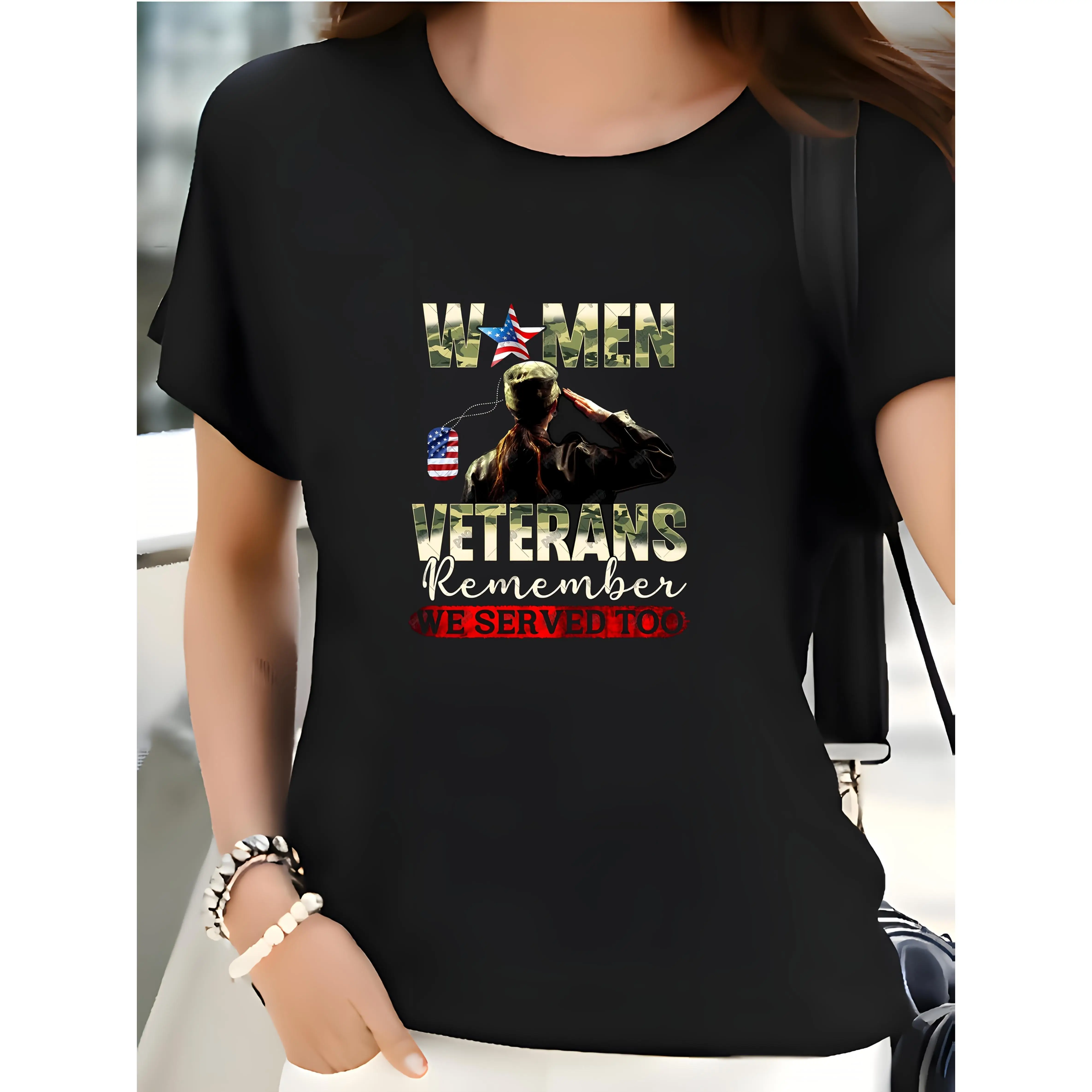 

Women Veterans T-Shirt Remember We Served Too Military Female Soldier Graphic Tee Patriotic Gift For Her Memorial Day