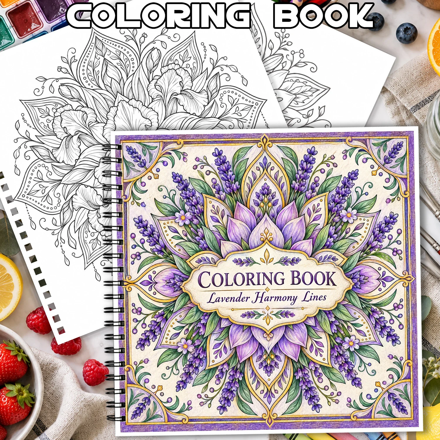 Spiral Coloring Book Lavender Harmony Lines, 24 Sheets Mandala Art for Adults & Teens, Showcasing Creativity, Relieving Stress