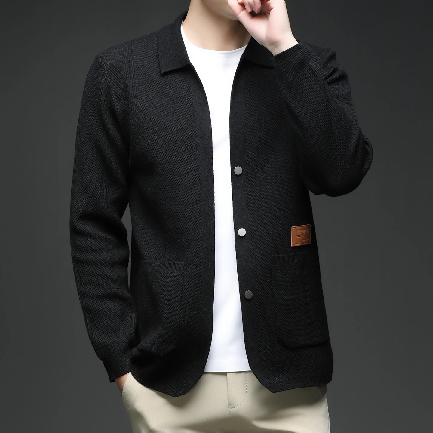 

Knitted Cardigan Jacket Men Quality Spring Autumn V-neck Sweater Jacket Teenagers Early Autumn Loose Casual Silk Trendy Jacket