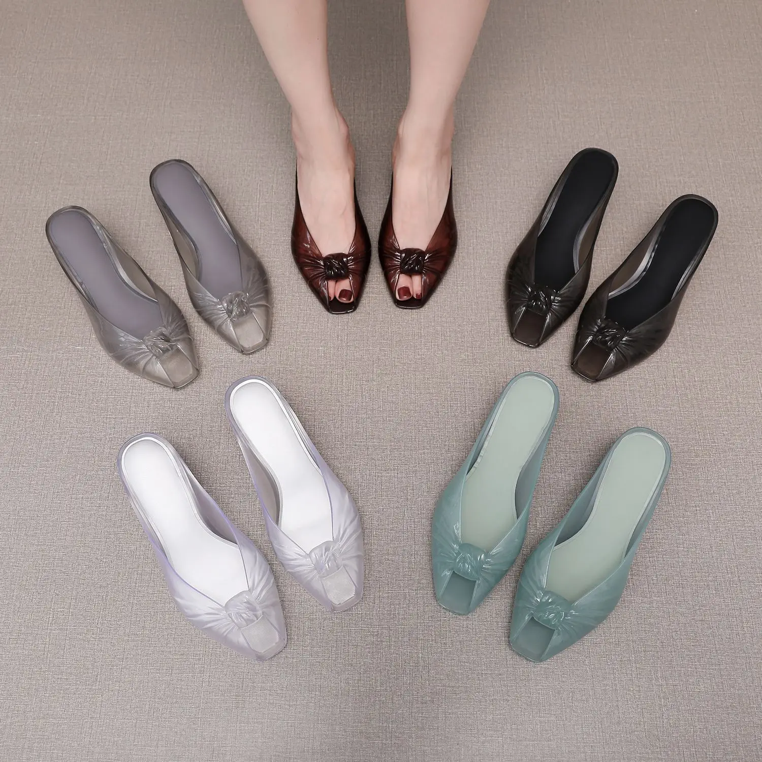 Ins Women's Fish Mouth Sandals Summer New Adult Pointed High-heeled Slippers Ladies Versatile Slim Heeled Bow Jelly Beach Shoes
