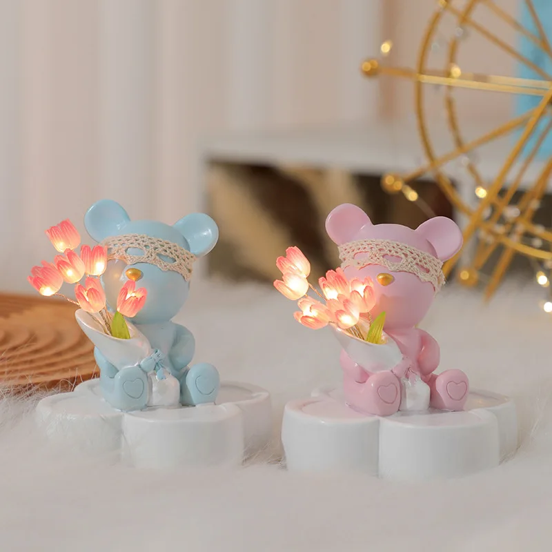 ​​​​​​​Handmade Tulip Night Light Bouquet Romantic DIY Table Lamp Decor Perfect Birthday Gift Girlfriend Cute Bedroom Home Decor