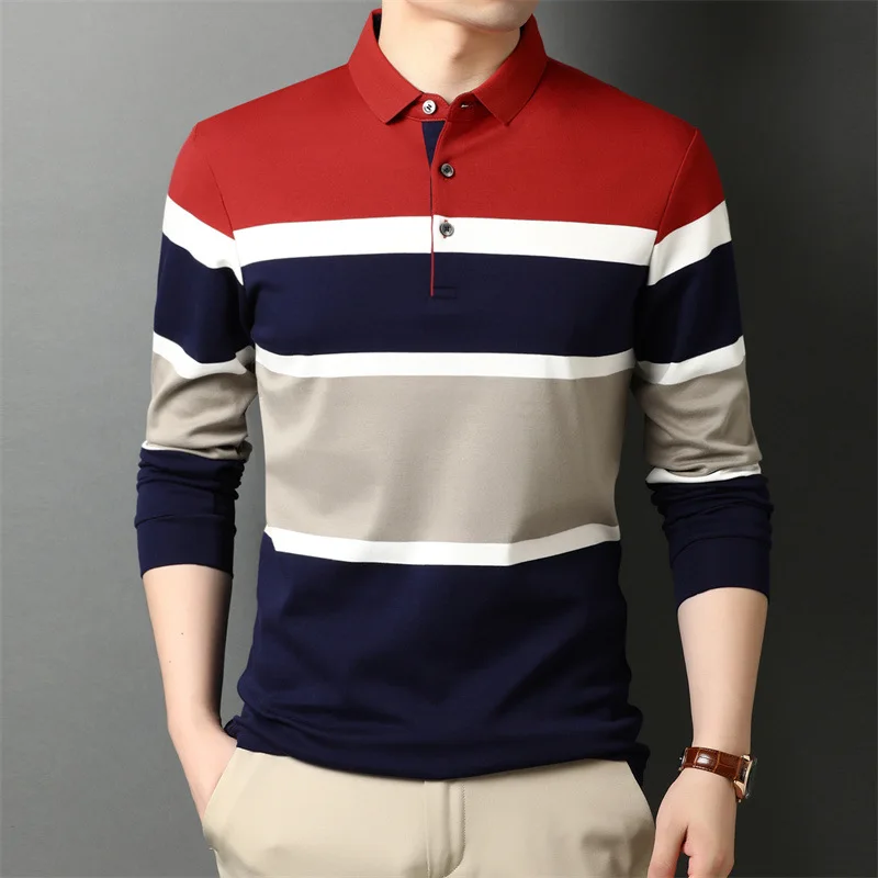 2025 lunching T shirt polo men's spring&autumn fashion comfort striped colour high quality fabric gentleman