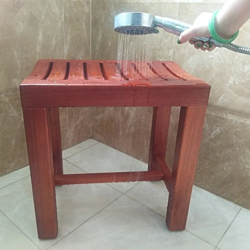 Solid Wood Shower Bench | Non-Slip Bath Stool for Elderly, Waterproof Ottoman Seat with Rust-Proof, Entryway & Vanity Stool