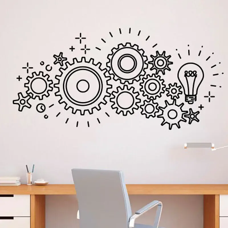 Mechanizm biegów inżynieria ścienna winylowa tablica naścienna naklejka praca zespołowa wnętrze biura Home Art Decor wodoodporne malowidła ścienne 3R02