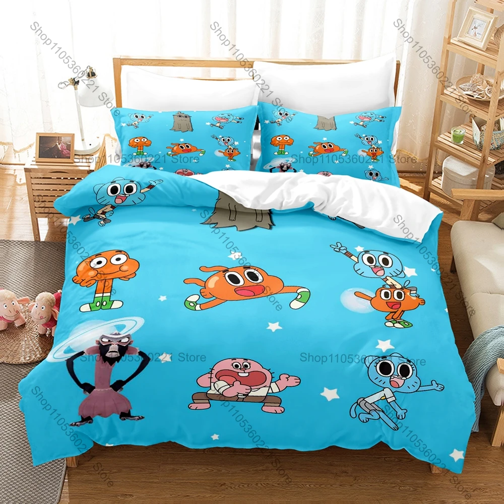 The Amazing World of Gumball Gumball & Darwin HD Print Bedding Set Duvet Cover + 2 Pillowcases Polyester Boys Girls Room Decor