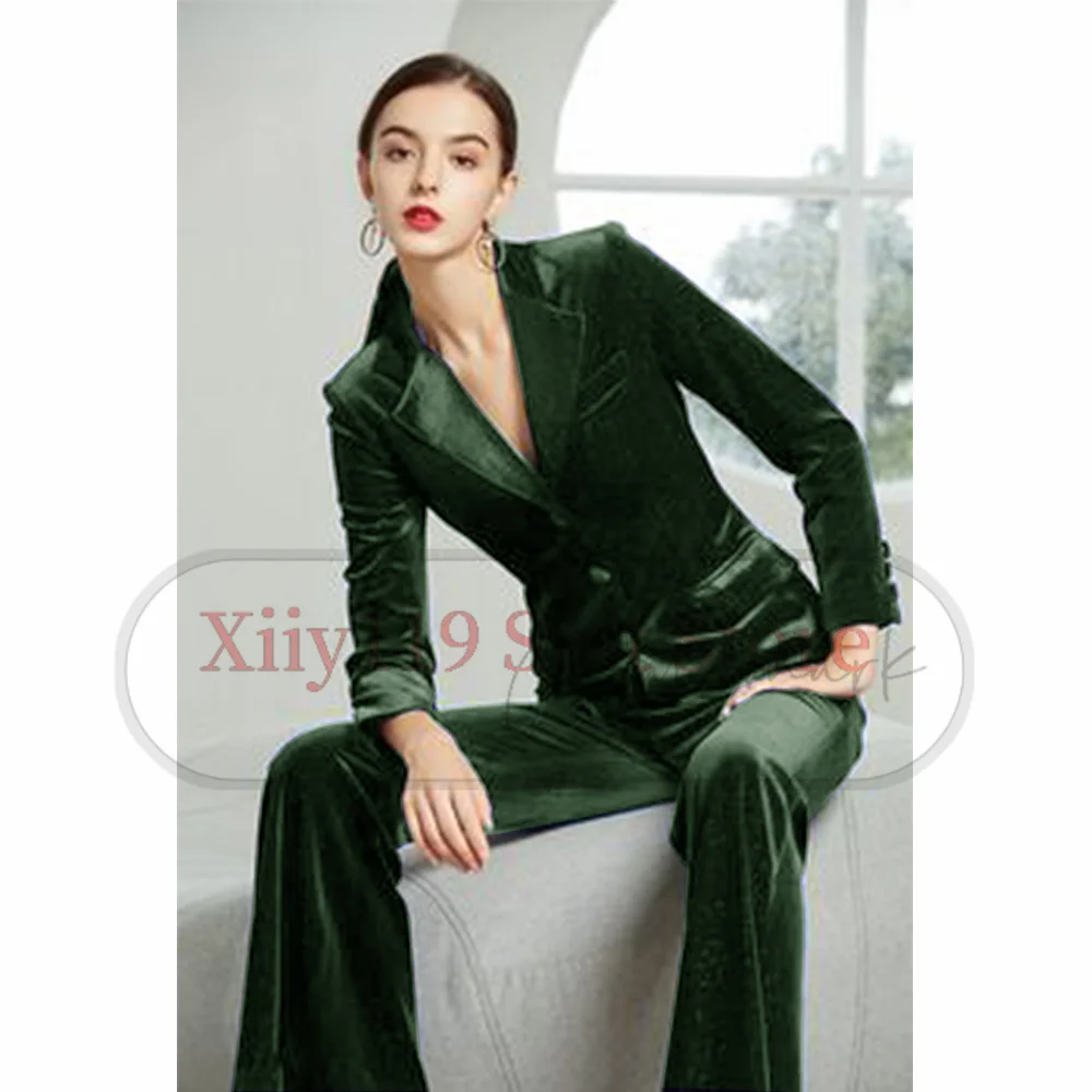 Women\'s Suit Velvet Business Casual Elegant Two Piece Suit Dresses for Women 2023 Set Woman 2 Pieces Chic and Elegant Pant Sets