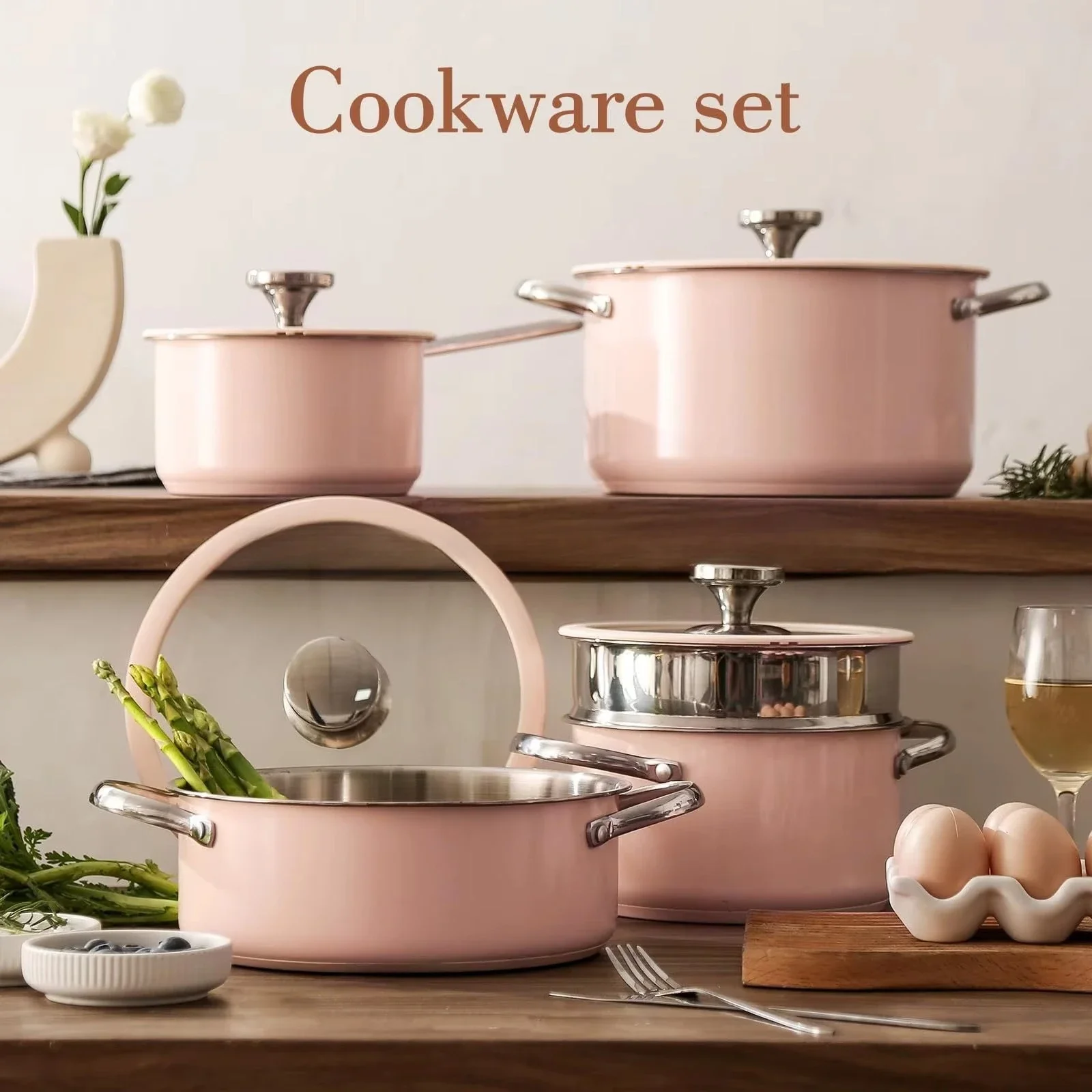 Stainless Steel Pot Set Thickened and Double-bottomed Household Milk Soup Pot Steamer Non-stick Pan Four-piece Set of Cookware