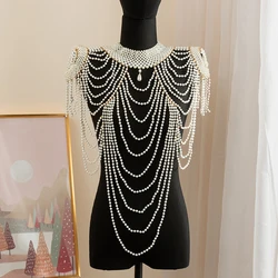 Multi-layer pearl body chain Women's halter halter Dress Accessories Goods Wedding dress shoulder chain jewelry