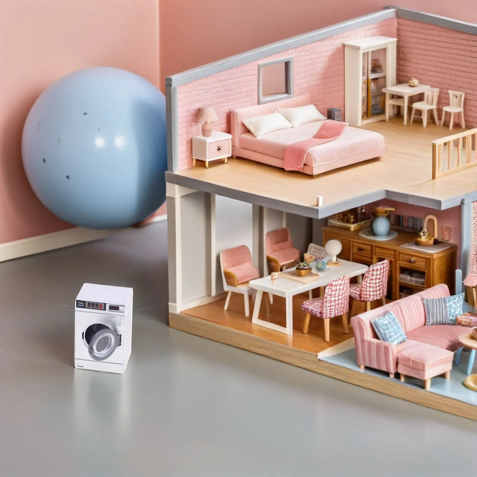 

Functional Mini Washing Machine for Dollhouse Decoration Meticulously Designed Laundry Appliance for Pretend Play and Realistic