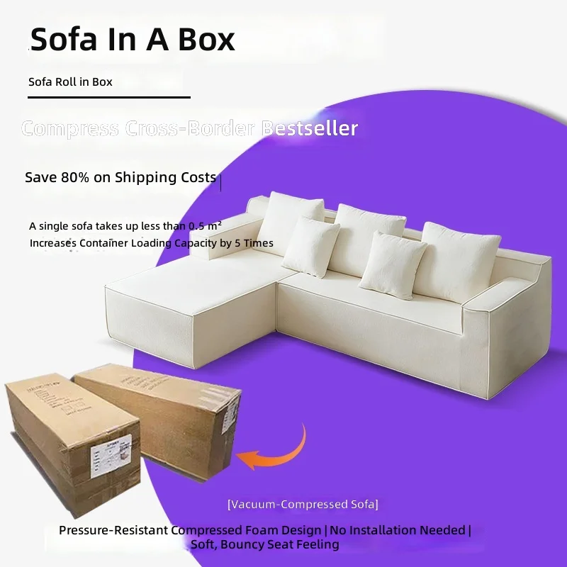 Compact Vacuum-Compressed Sofa, Fabric Upholstered Roll-Up Sofa, Space-Saving Sofa, Easy Assembly Sofa，Lightweight Foldable Sofa