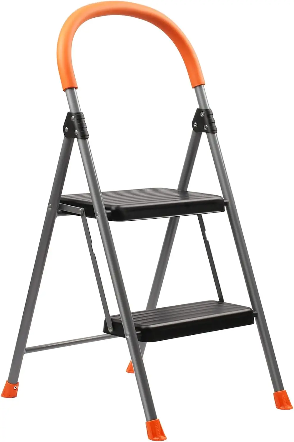 2 Step Ladder Folding Step Stool, 330lbs Heavy-Duty Steel Ladder with Anti-Slip Wide Pedals & Comfort Handgrip