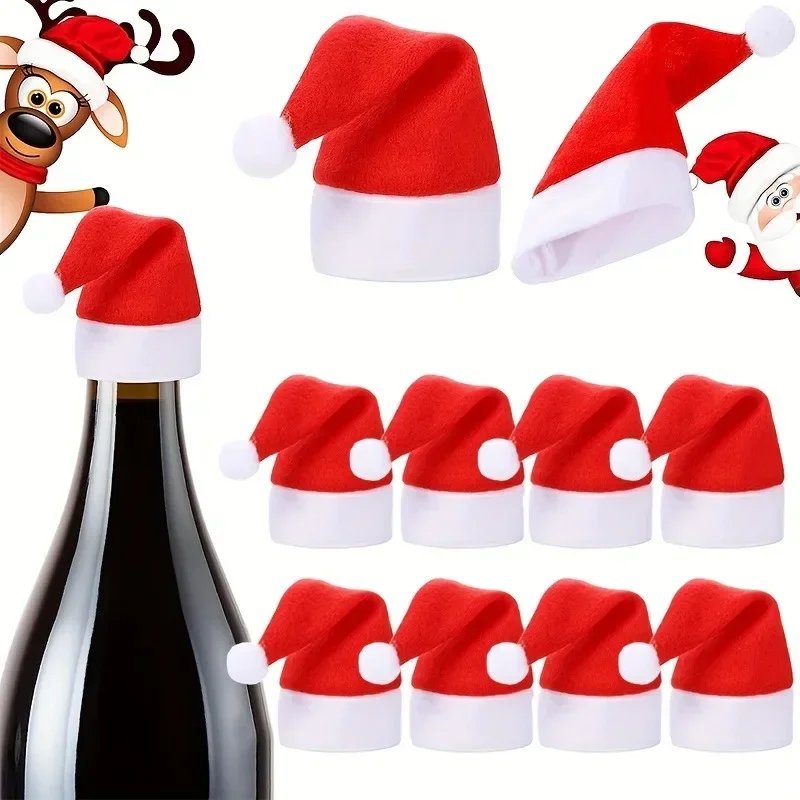 Christmas Mini Hat Miniture Decoration Mini Bottles of Alcohol Santa Bottle Topper Hat Mini Christmas Tableware Decor