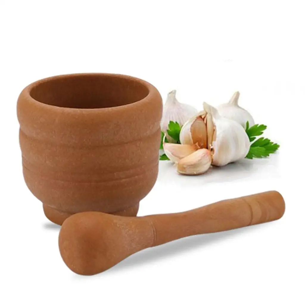 Mortar And Pestle Set Natural Garlic Herb Spice Grinder Smash