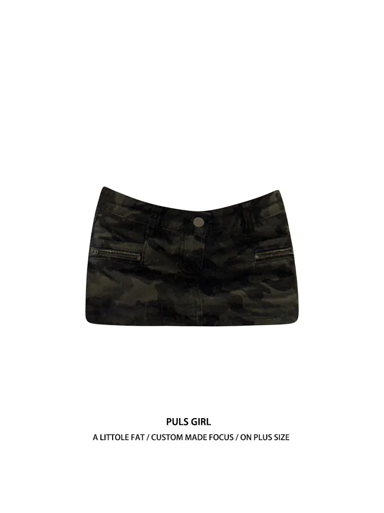 

Low Waist Camouflage Denim Skirt Women's Trendy Sexy Short Skirt Summer Casual Slim Fit Zipper Vintage Style Half Body S...