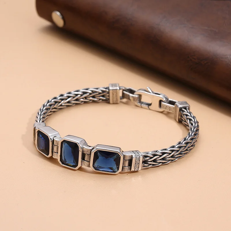 

S925 sterling silver original design couple hand-woven bracelet retro bracelet men's stylish jewelry commemorative