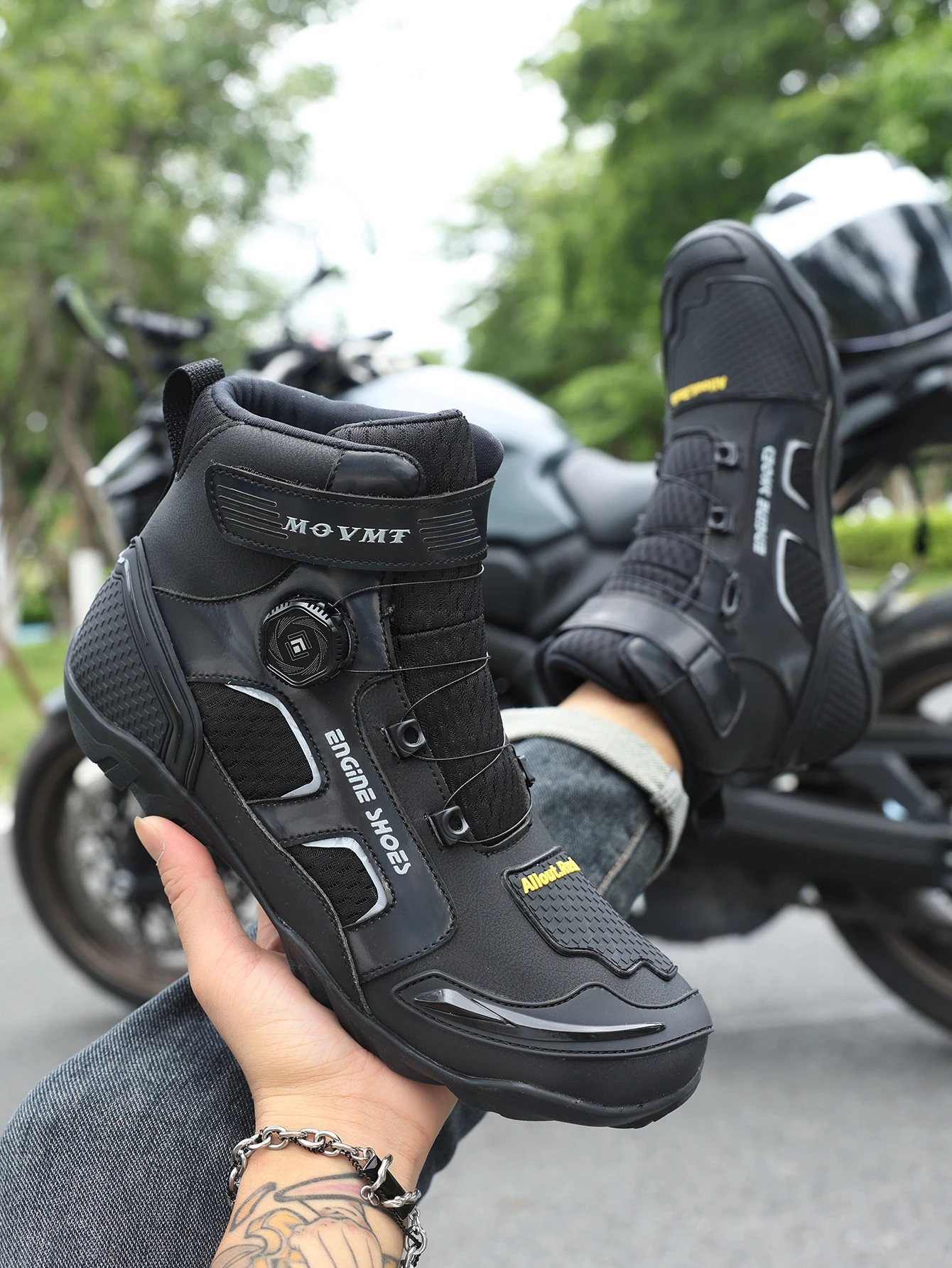 Motorrad-Reitschuhe, atmungsaktive Lederstiefel für Herren, lässig, bequem, Slip-On-Stiefeletten für urbanes Radfahren – Detail 9