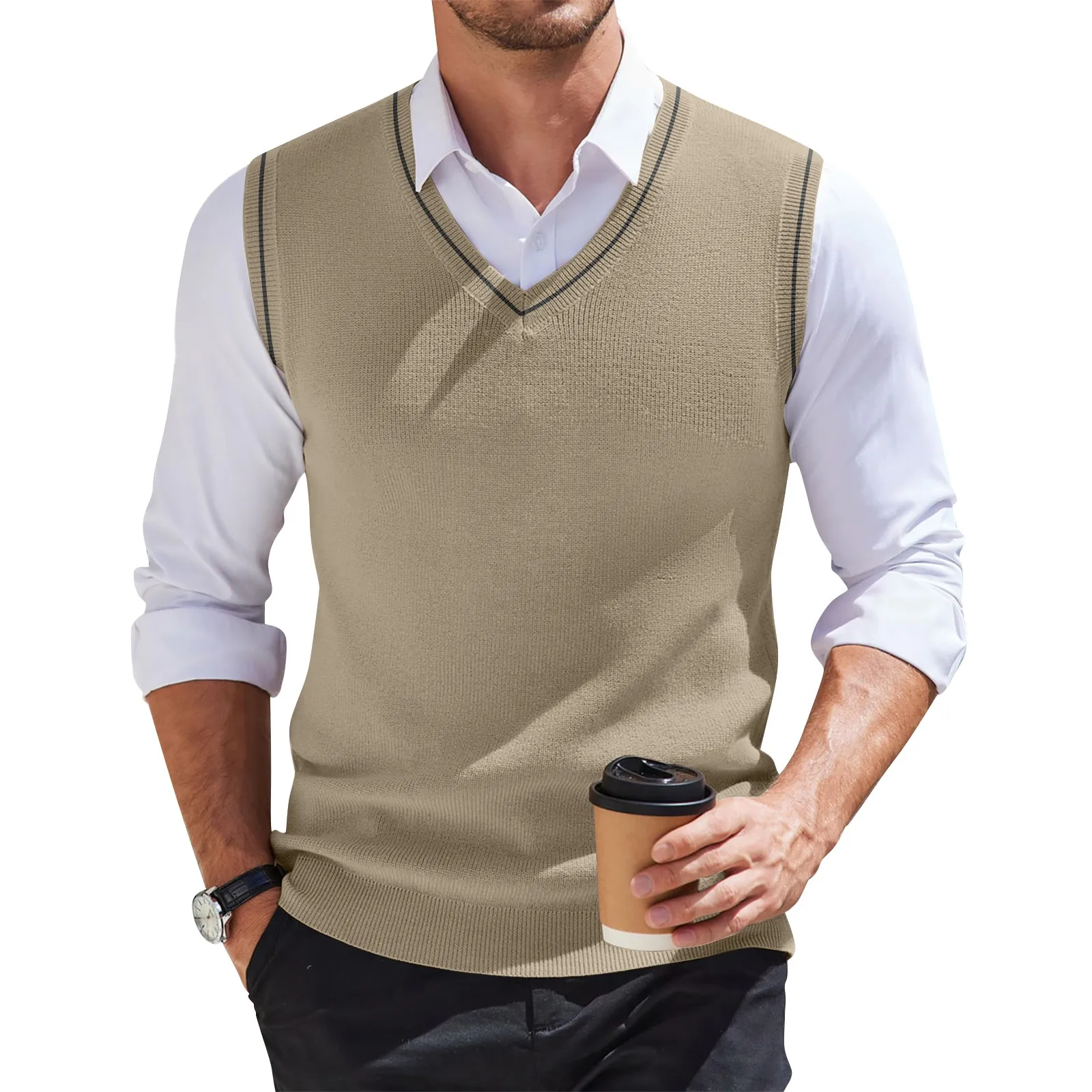 2025 New Spring Autumn Wool Sleeveless Cashmere Vest Men Work Sweater Solid Color Knitted Mens Waistcoat High Quality Pullover