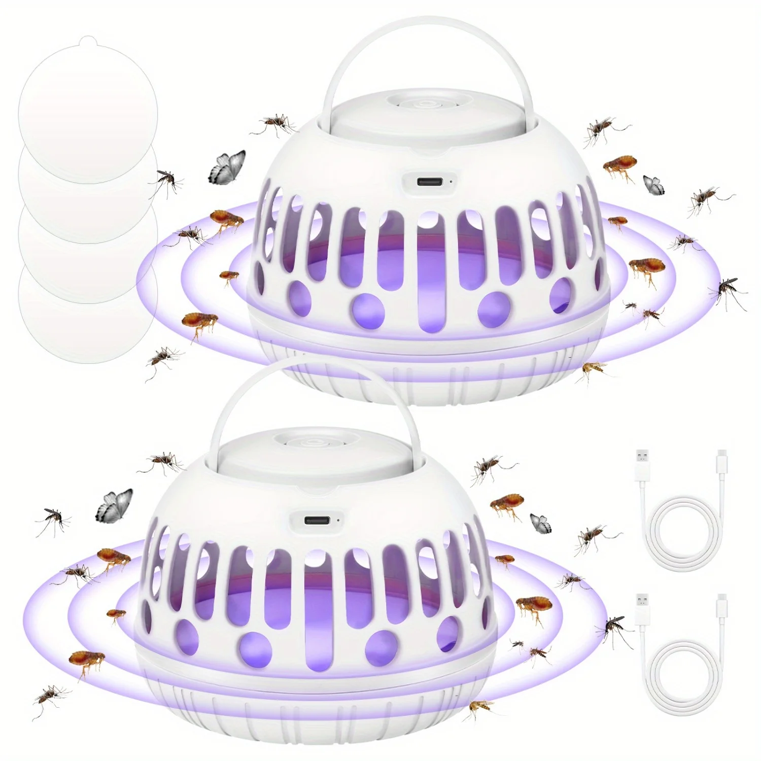 

Flea Traps for Inside Home, 2 Pcs Flea Killer with Sticky Discs 4, Professional Pest Control Trapper for House, Safe Flea Lights