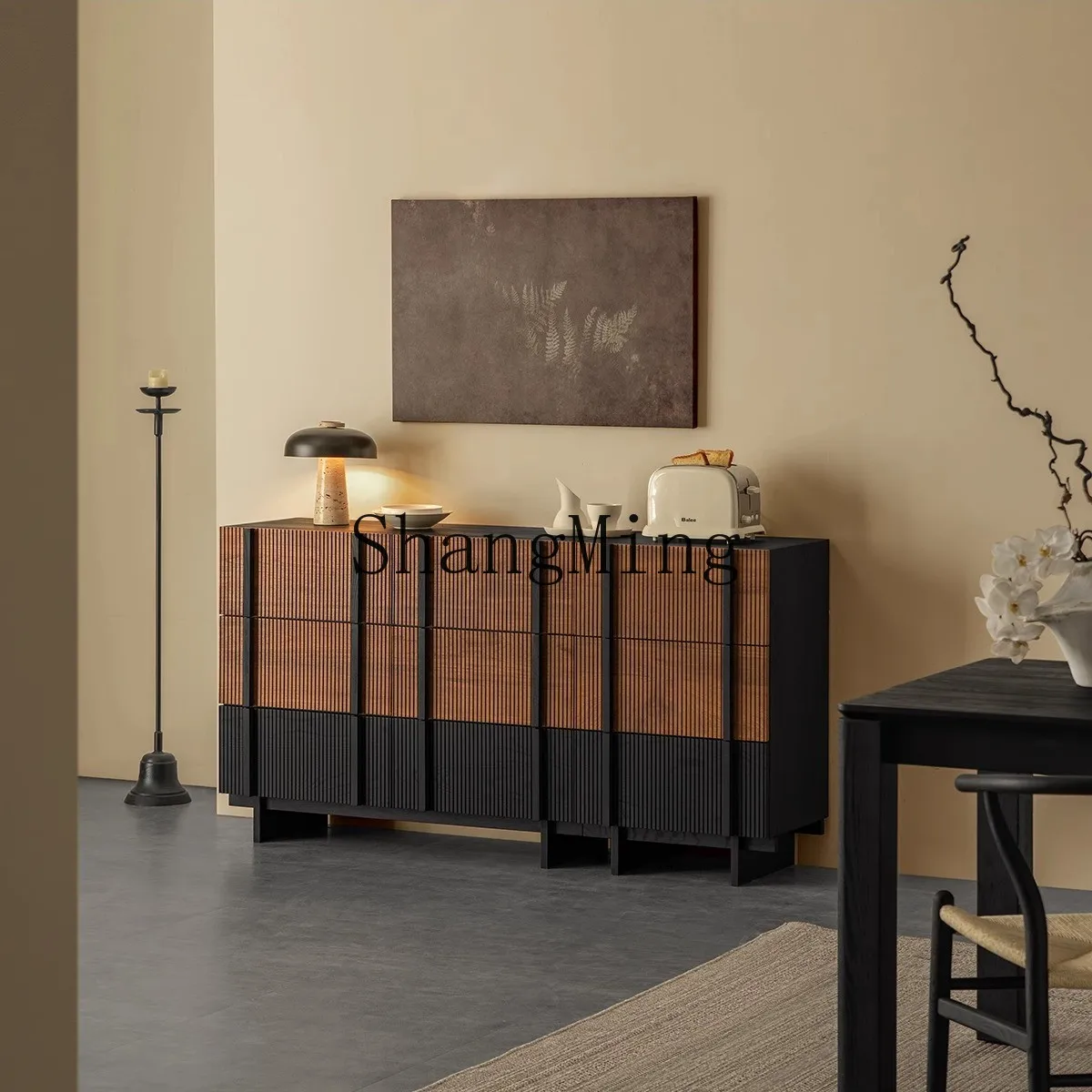 

TMJ wabi-sandy wind solid wood six-bucket cabinet dining side cabinet living room medieval color matching tea