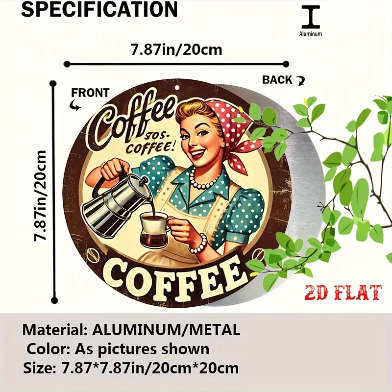 [2D Flat] 1pc Retro Round Aluminum Coffee Sign - 