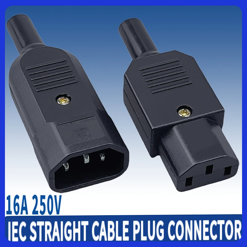 16A 250V IEC Straight Cable Plug Connector C13 C14 Female Male Plug Rewirable Power Connector 3 Pin AC Socket Industrial Plug BK