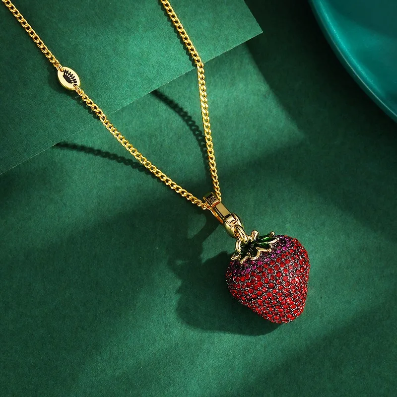 Full diamond red small strawberry pendant Korean version simple pendant bag pendant
