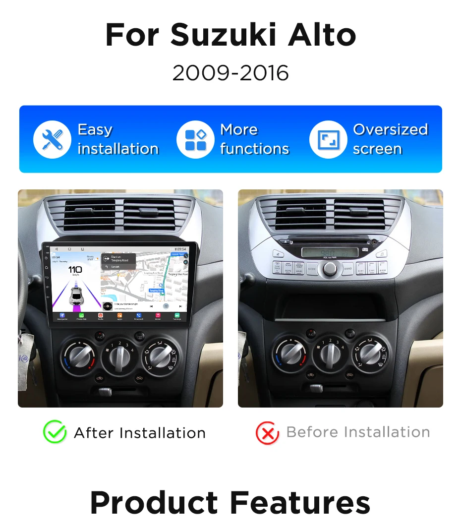 Junsun 8-Kern 360 ° Kamera 2 Din Autoradio für Suzuki Alto 2009 2010-2016 Kabelloses CarPlay Android Auto Stereo GPS Navi 4G DSP – Detail 2