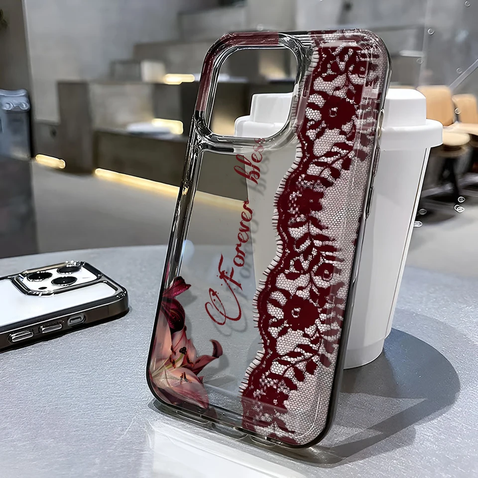 Funda de teléfono con patrón de encaje para iPhone 16 11 17 Pro Max 13 15 14 12 Plus, simple estilo INS, suave a prueba de golpes 5