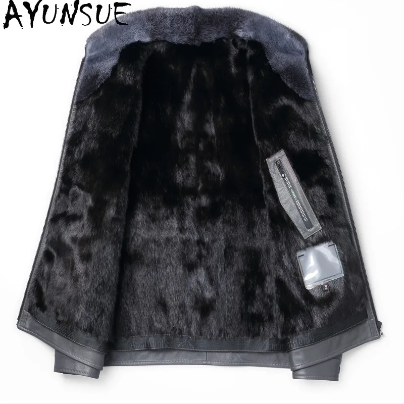 

AYUNSUE мужские куртки из натуральной козьей кожи, зимняя одежда, пальто из натурального цельного норкового меха, мужские новые пальто, воротник с перекрестным мехом