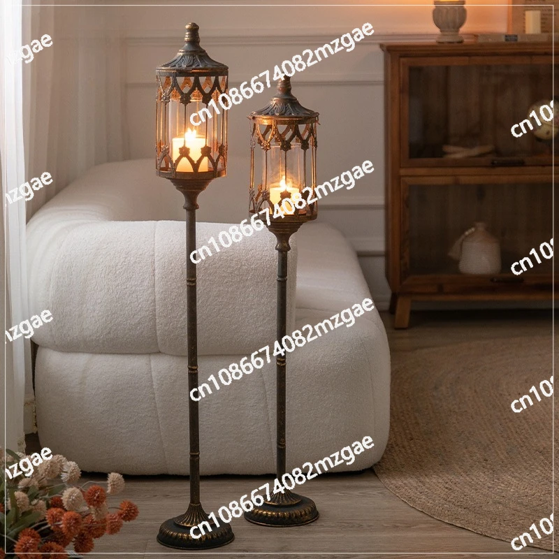 Home corner floor candlestick, outdoor courtyard rain-proof and windproof garden atmosphere retro candlestick