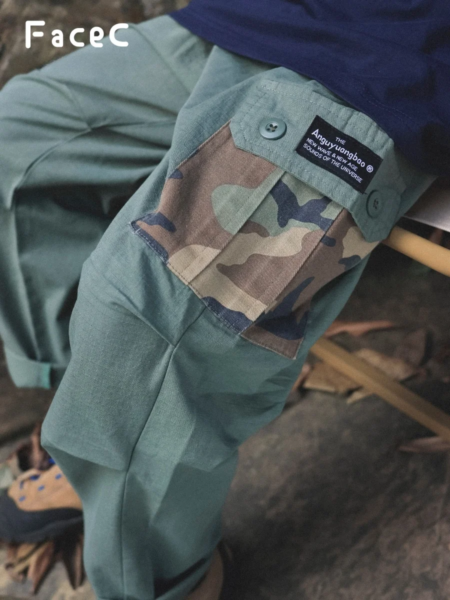 Loose Straight Leg Cotton Work Trousers for Boys Outdoor Casual Long Pants Spring Autumn New Style Folded Hem Children's Wear