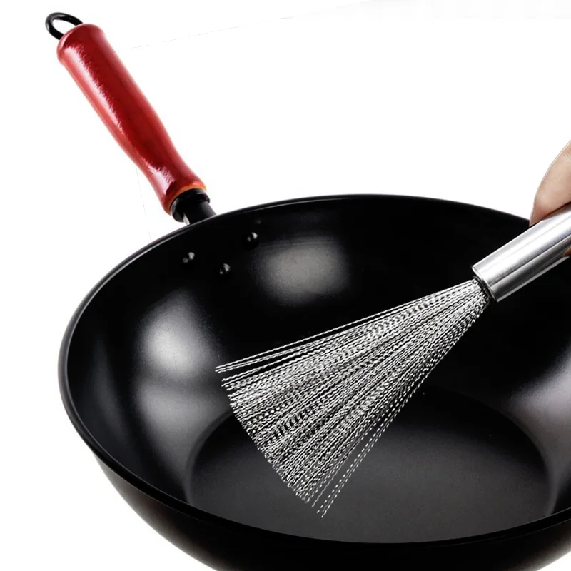 Long Handle Stainless Steel Pan Brush Bowl Plate Strong Decontamination Convenient Fast sink stove Kitchen Clean Tools