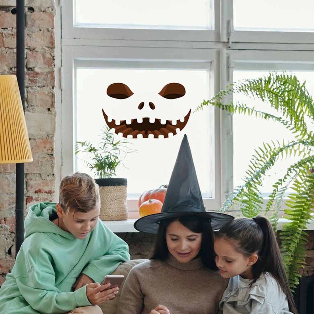 

Halloween Backdrop Pumpkin Stickers Creative Self-Adhesive Window Decals Smiling Pumpkins Party Decoration Removable