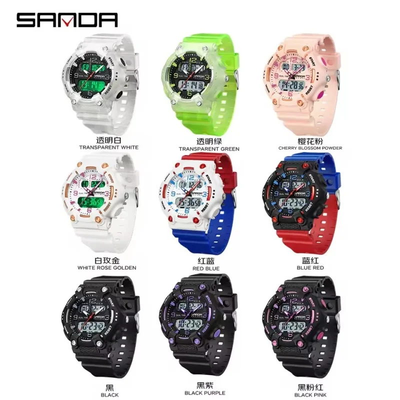SANDA 6179 Digital Women's Sports Quartz Watch Top Brand Luxury LED Waterproof Women's Electronic Clock Gift 2025 Couple Date