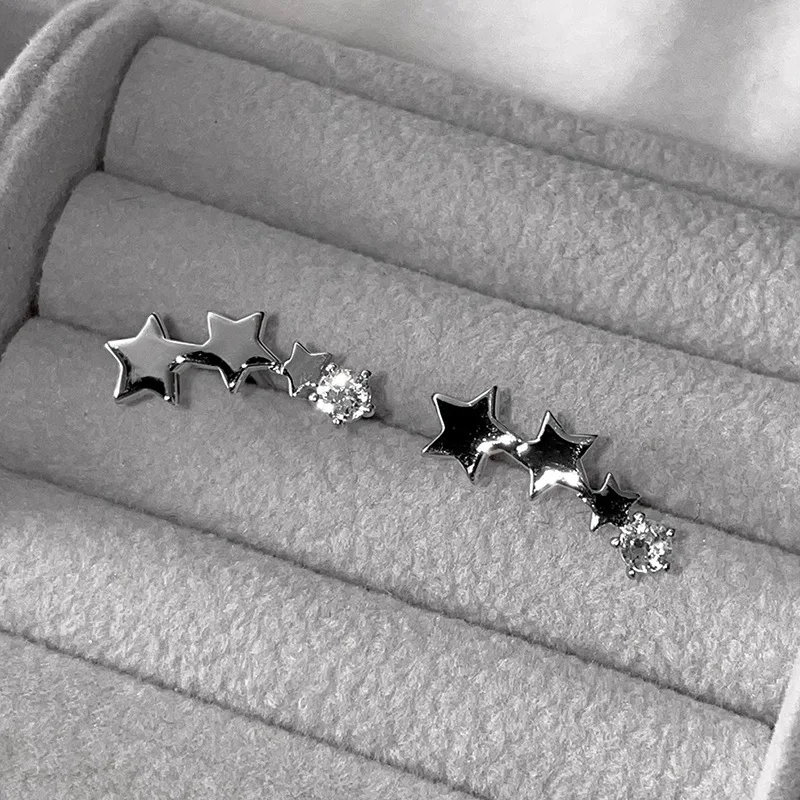 High Quality 925 Sterling Silver Tiny Zircon Connected Stars Stud Earrings for Women Girls Korean Charm Jewelry Accessories Gift