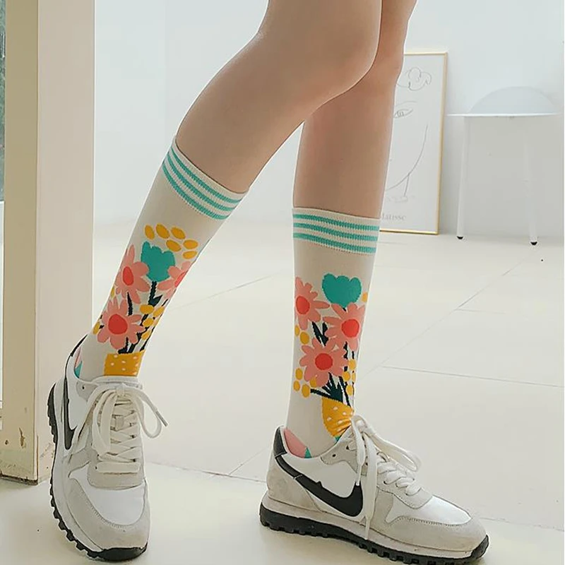 Fashion Colorful Spring Autumn Stocking  Women\'s Socks  Plant Hedgehog Slothsi Cotton Socks Personality Straight Trendy Socks