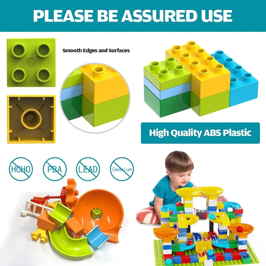 3in1 Marble Runs for 4-8 Building Blocks 246Pcs Classic Big Blocks Toys Set Compatible with DUPLO Lego Sets Marble Maze Race Tr