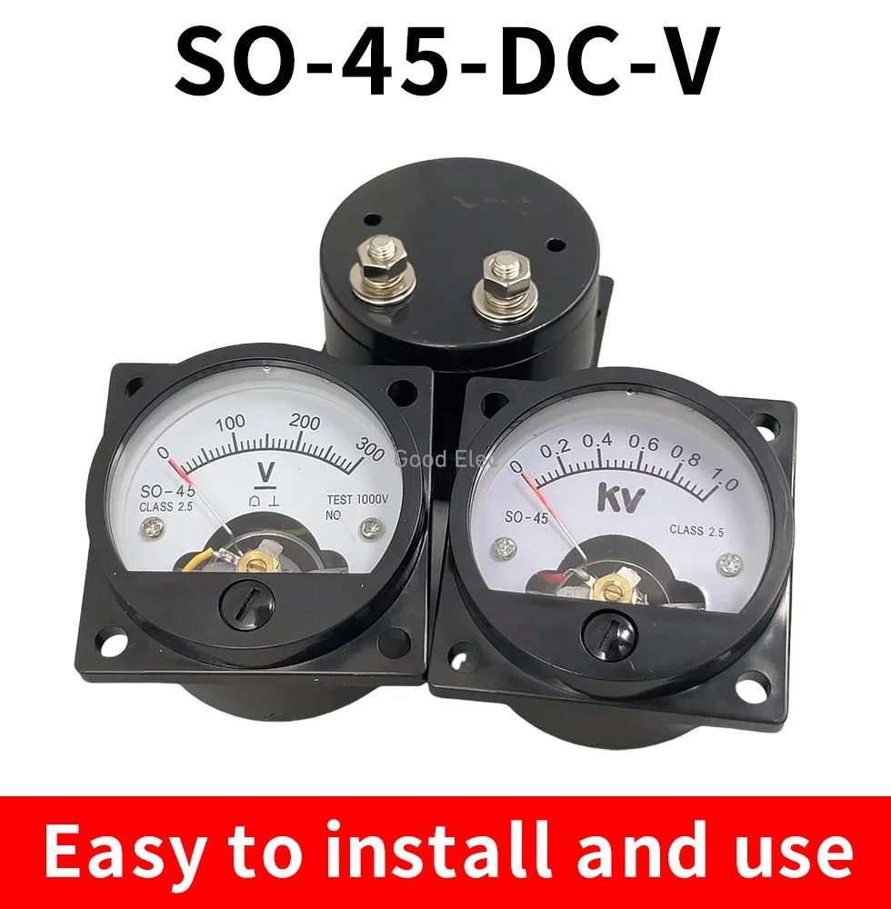 SO-45 DC Anlog Voltmeter 1V2V3V5V10V15V20V30V40V50V100V150V200V250V300V400V450V500V voltage panel meter