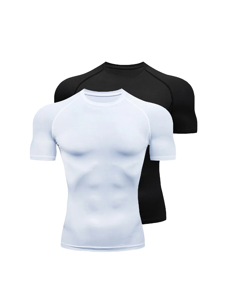 Hommes course Compression T-shirt à manches courtes Sport t-shirts Gym Fitness sweat mâle Jogging survêtement Homme athlétique chemise hauts