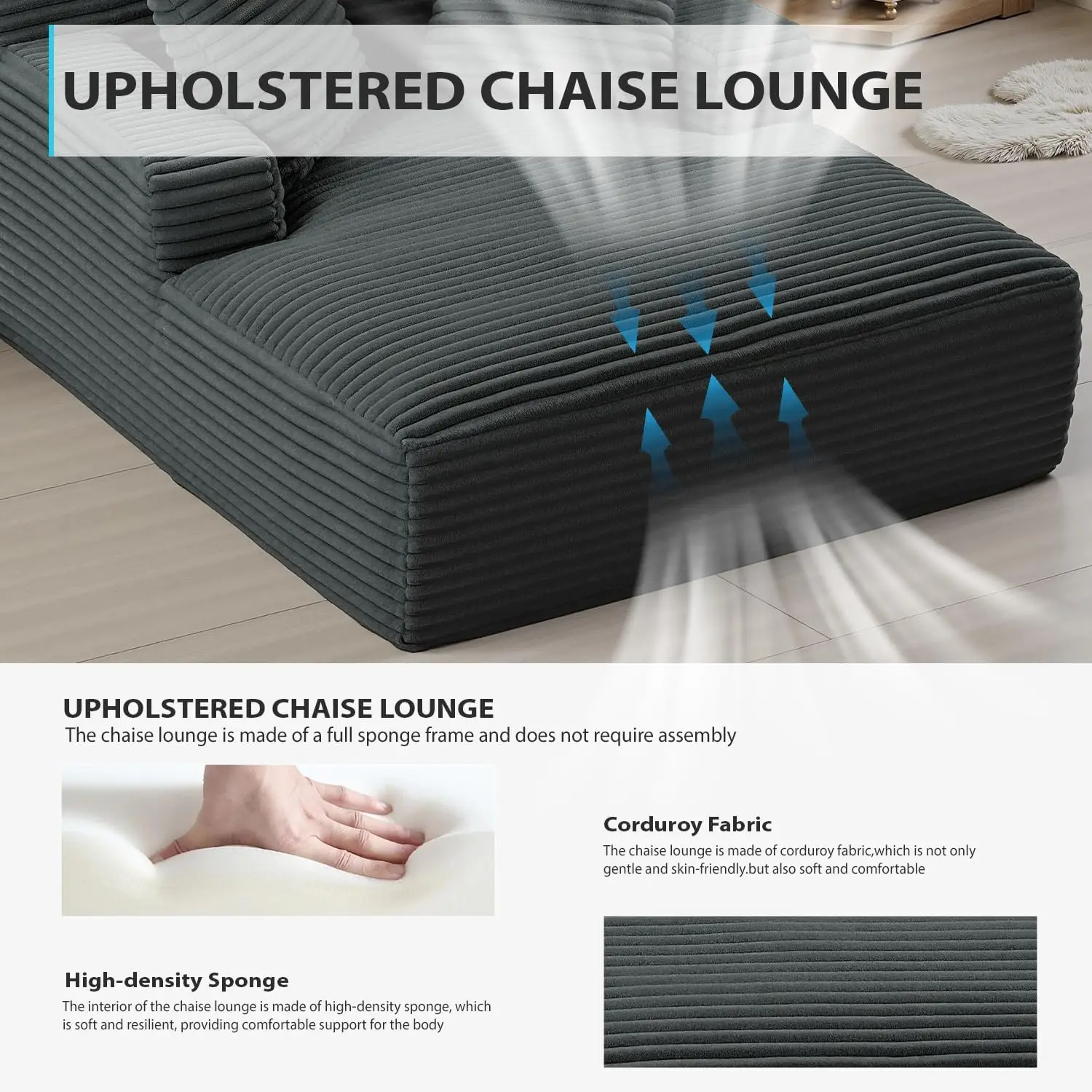 Oversized Corduroy Upholstered Boneless Sofa Bed, Deep Seat Sleeper Couch Reading Chairs, Cloud Sofas Couches for