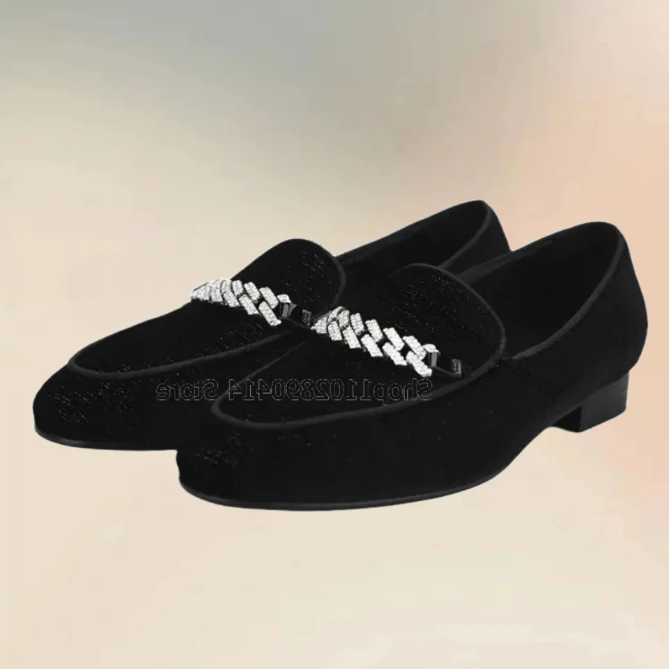 Mocasines dorados con decoración de cadena para hombre, zapatos informales sin cordones, artesanía de lujo, fiesta, banquete