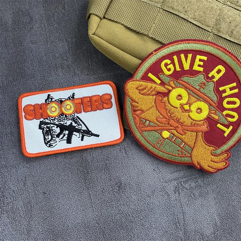 Owl Shooters Embroidered Hook and Loop Morale Badge Patches I GIVE A HOOT Chicken Tactical Hook&Loop Outdoor Backpack Stickers