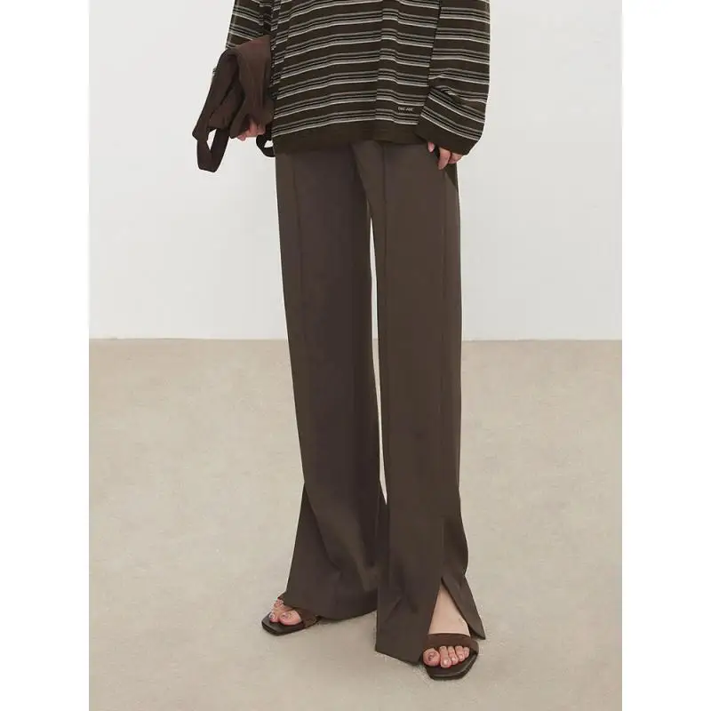 Maxdutti Fashion Woman Clothes Pencil Pants Trousers Women Japan Imported Triacetic Acid Side Slit Elastic Waist Long Leg Pants