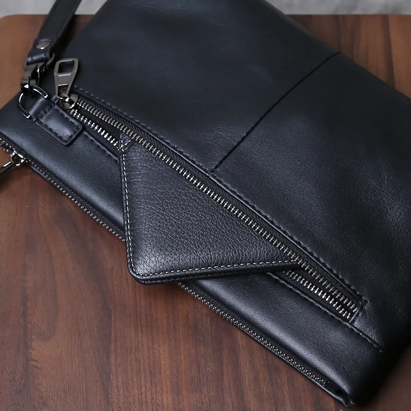 Bolso de mano de cuero de vaca de capa superior para hombre, bolsa de mano hecha de cuero genuino y cuero suave, bolsa de sobre de gran capacidad, alta costura, axilas