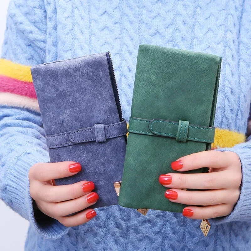 

Женский кошелек из нубука из искусственной кожи, однотонный длинный кошелек на молнии с завязками, роскошный брендовый кошелек, дизайнерский держатель для карт, клатч