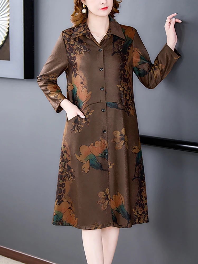 

Women Red Floral Long Sleeve Polo Collar Trench Autumn Winter Single Breasted Loose Jackets 2024 Korean Fashion Elegant Parkas