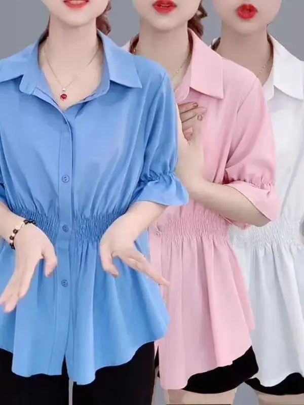 

Повседневный женский топ для похудения ort Sve Irt Summer с тонкой талией и свободным тонким шифоновым топом с эластичной резинкой на талии, уникальный Sle