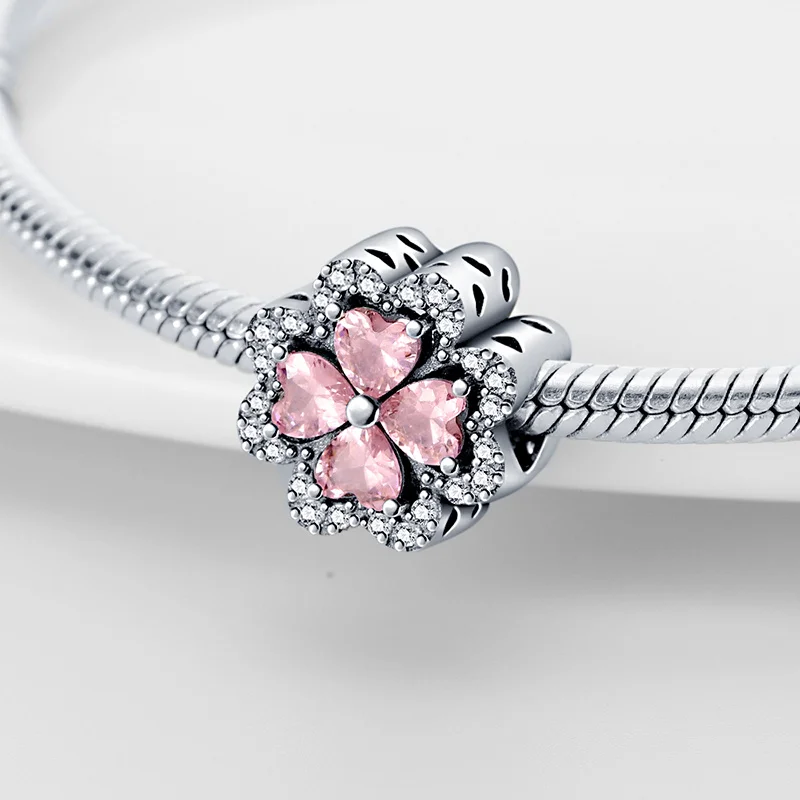 خرزة البرسيم من الفضة الإسترليني عيار 925 على شكل قلب، مناسبة لتصميم شخصي لسلاسل المجوهرات، كهدية للنساء