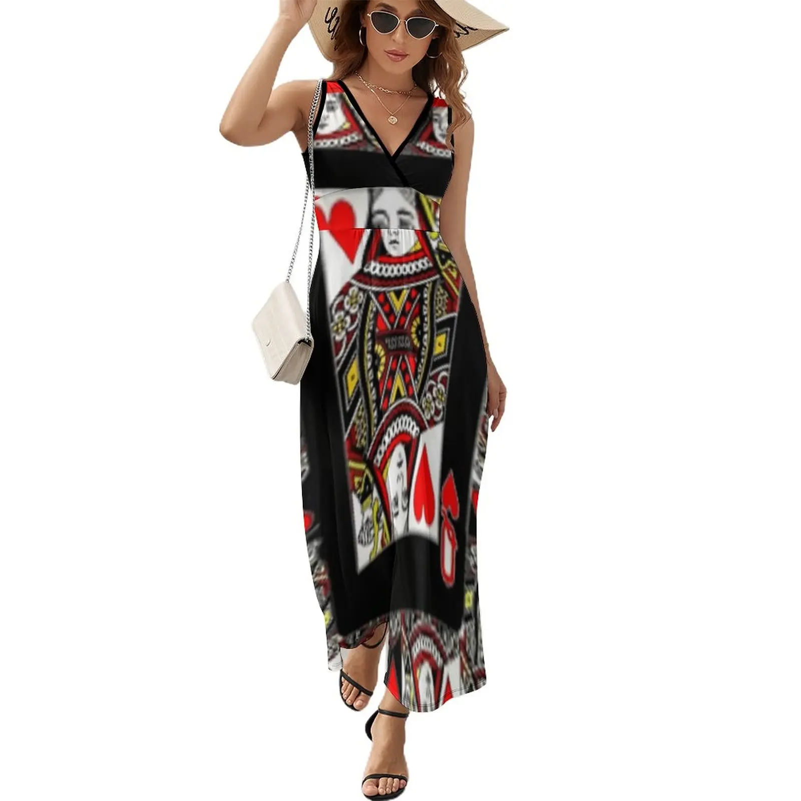 

CASINO RED QUEEN OF HEARTS PATTERN RED-BLACK ART Sleeveless Dress women's luxury party dress women's summer dresses 2024