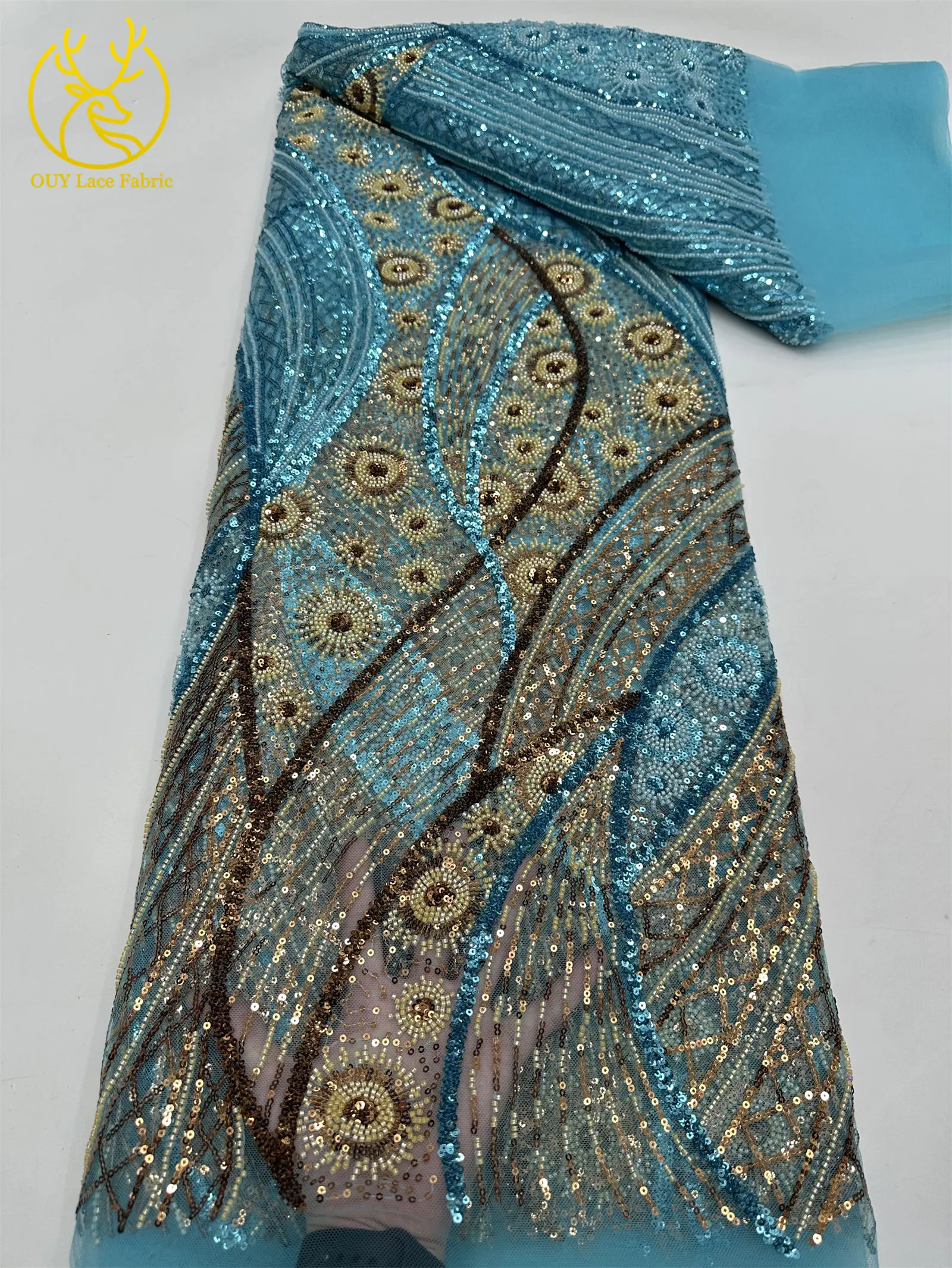 Prestige Luxury Ladies Wedding Dress Luxury French Sequin Mesh Lace Fabric 2025 High Quality Dubai Beaded Tulle Lace Fabrics